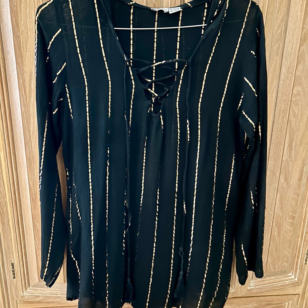 Black Striped Women's Top/Beach Coverup, S/M